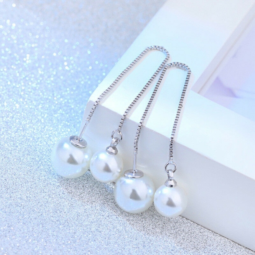 NEW Double Faux Pearl Threader 4" Hanging Elegant Earrings